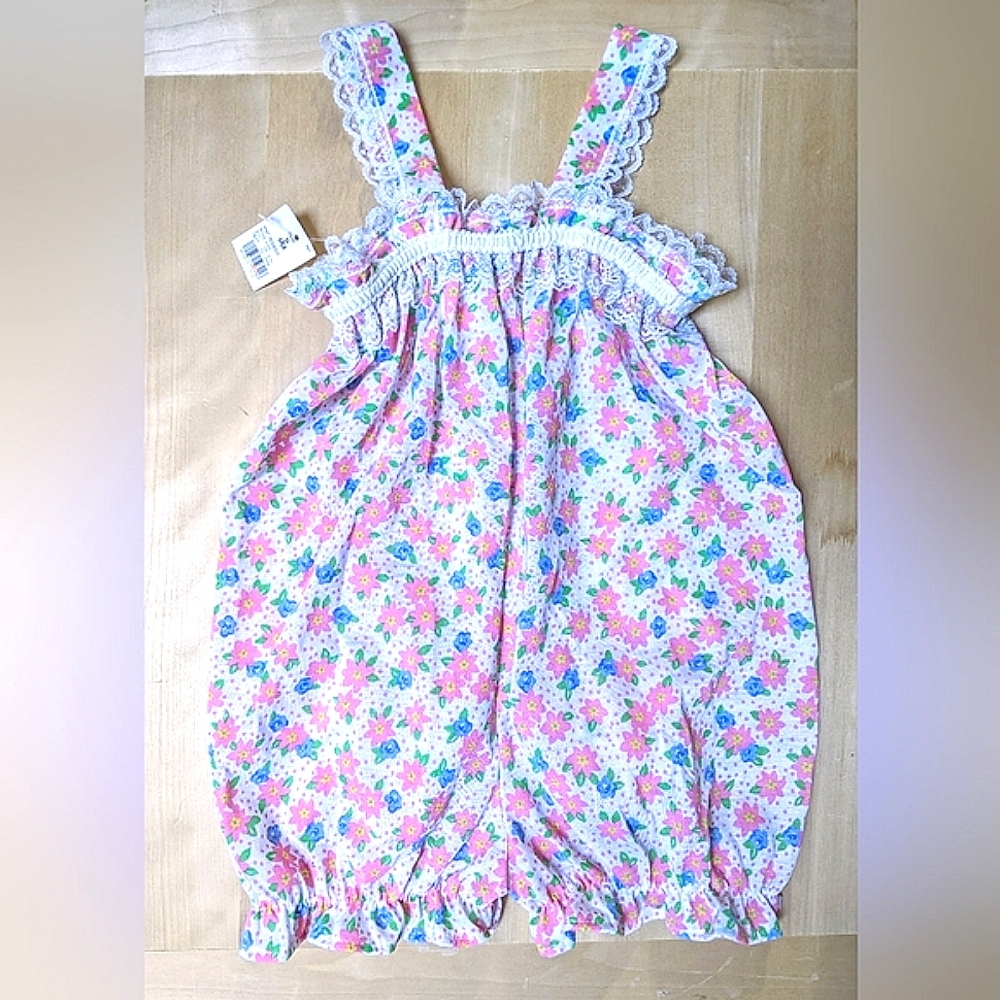 Vintage floral lace Romper ILGWU Union Made kids size Small 6/6X NWT
